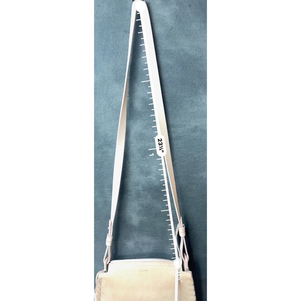 AllSaints Leather Suede Crossbody Bag Beige Tan Tassel Fringe Festival Boho Fall - Picture 12 of 14